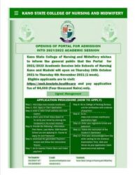 Kano State college of Nursing and Midwifery Admission, 2021/2022